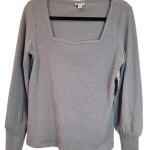 A.N.A Women's Long Sleeve Pull Over Ribbed Top Gray Size M